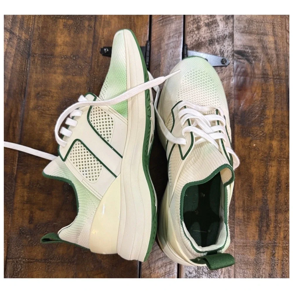 Tory‎ Burch T Runner Knit Mesh Sneaker Shoes White Green Size 9
